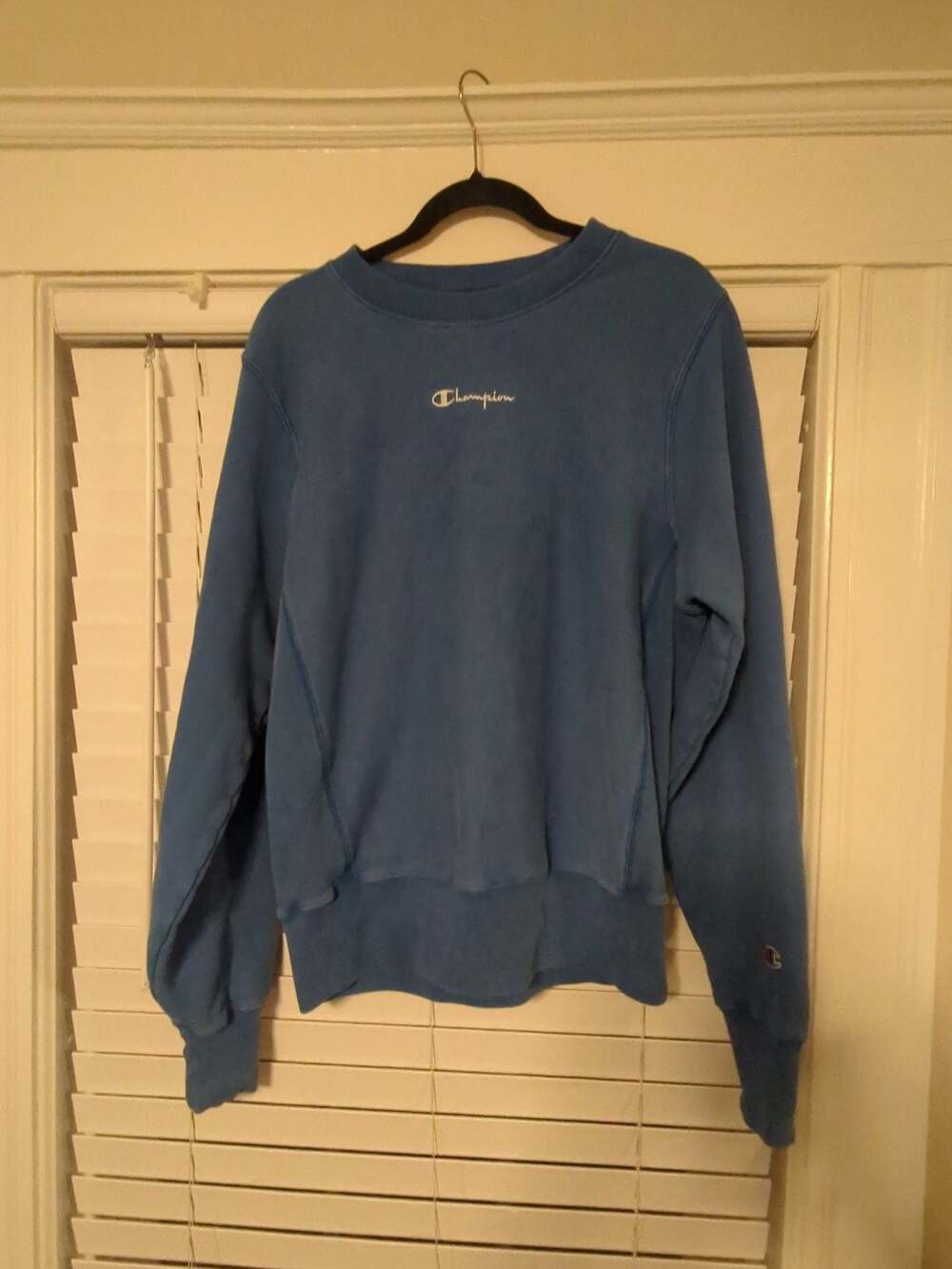 Champion Reverse Weave Blue Script Logo Crewneck Sweatshirt Small VINTAGE